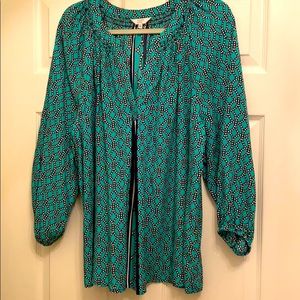 Green and navy blouse